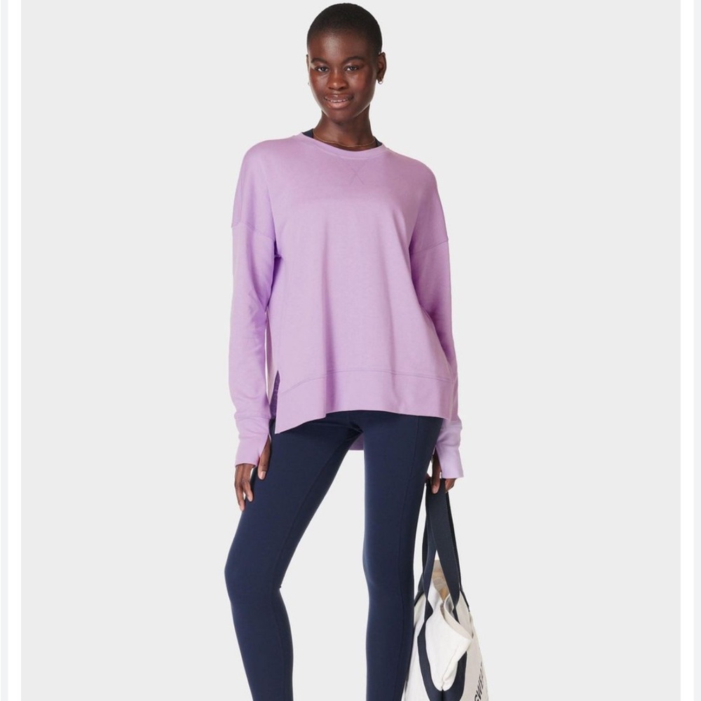 Sweaty Betty After Class Longline Pullover Sweatshirt in Lavender Purple XS